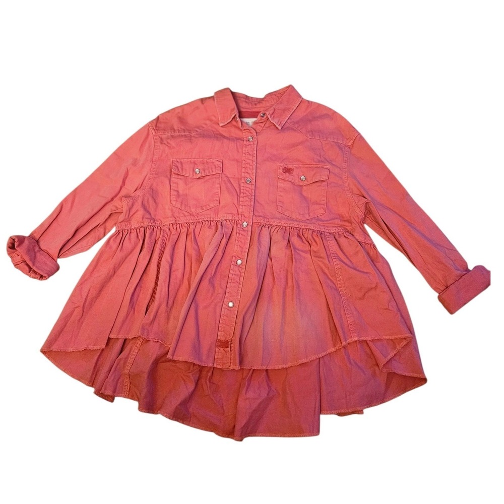 We The Free by Free People Coral Red Peplum Button Down Shirt – Size Small - Picture 5 of 9